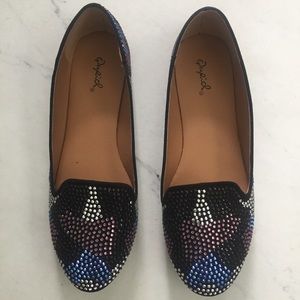 Qupid Black and Multicolor Studded Flats